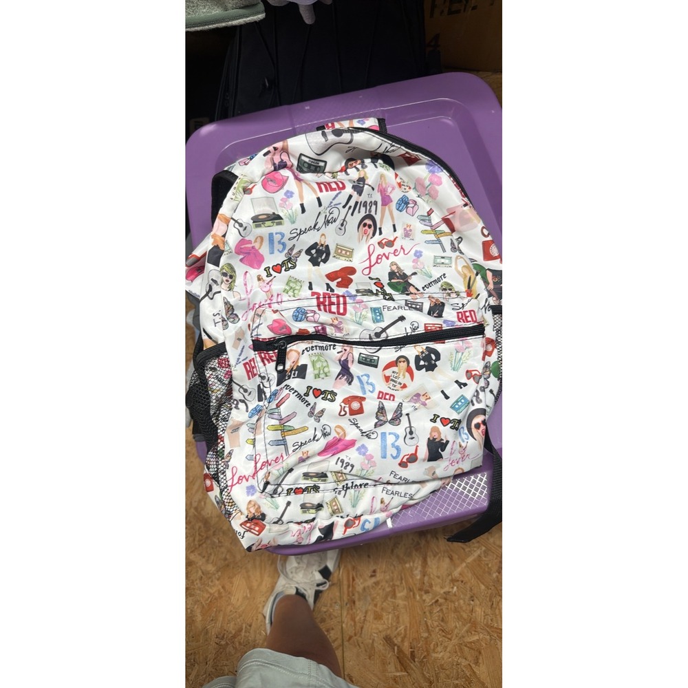 Taylor Swift Eras Tour All Over Print Backpack White Music Fan Merch Bag